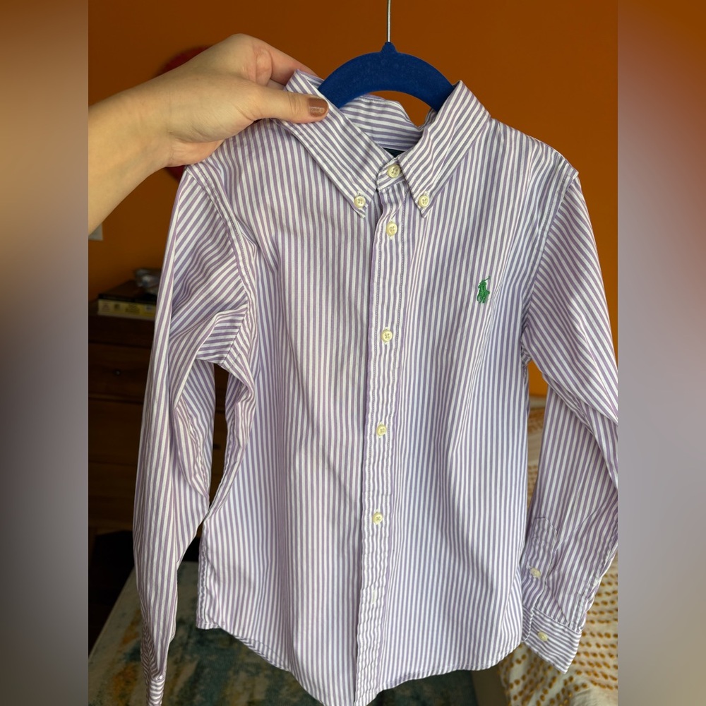 Ralph Lauren Cotton Shirt Boys Purple Striped Long Sleeve Button Classic Size 5 - Picture 6 of 10